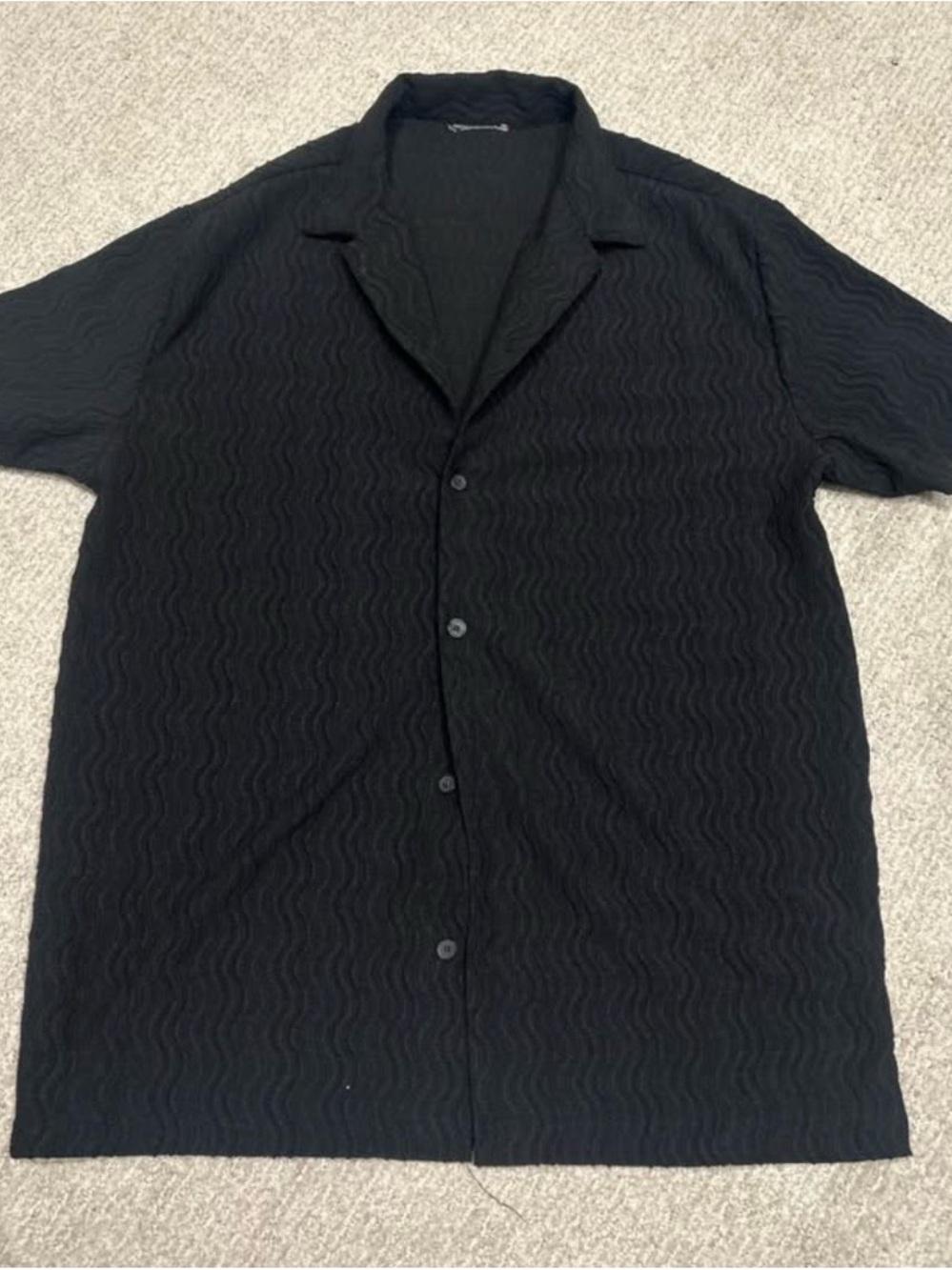 Marshalls Black Short-Sleeve Button-Down Shirt with Wavy Texture